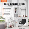 VEVOR Salon Station, Wall Mount Barber Salon Station for Hair Stylist, Beauty Spa Furniture Set, 1 Storage Cabinet, 3 Cubbies and 2 Drawers(One Lockab