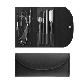 Stainless Steel Eyebrow Set Beauty Makeup Tool Set of Nine (Color: BLACK1)