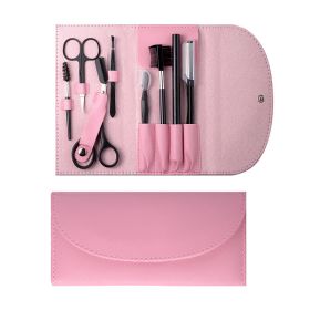 Stainless Steel Eyebrow Set Beauty Makeup Tool Set of Nine (Color: PINK2)